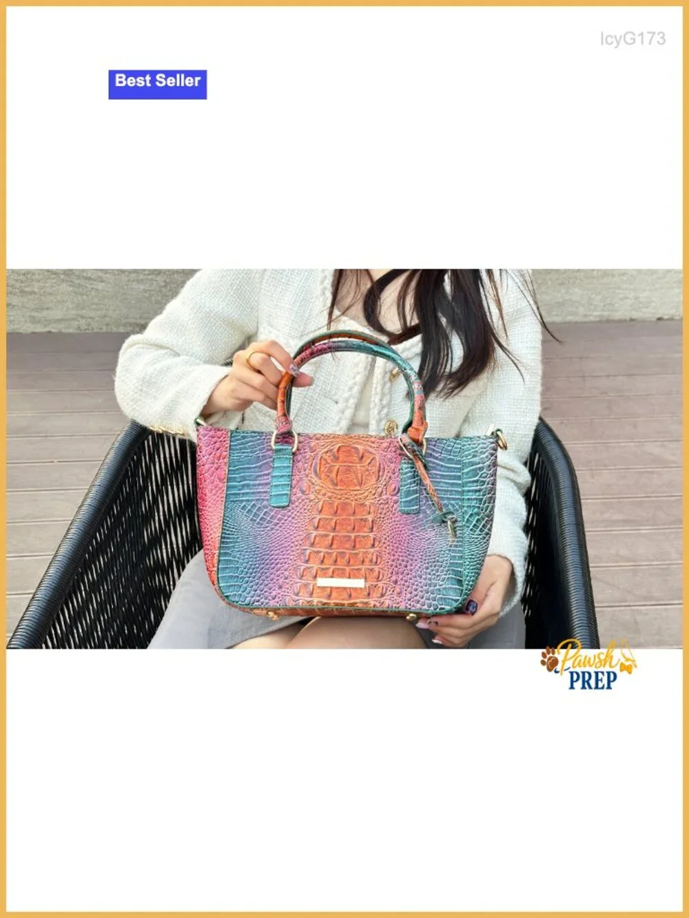 Croc Embossed Faux Leather Satchel Tote Bag with Zipper